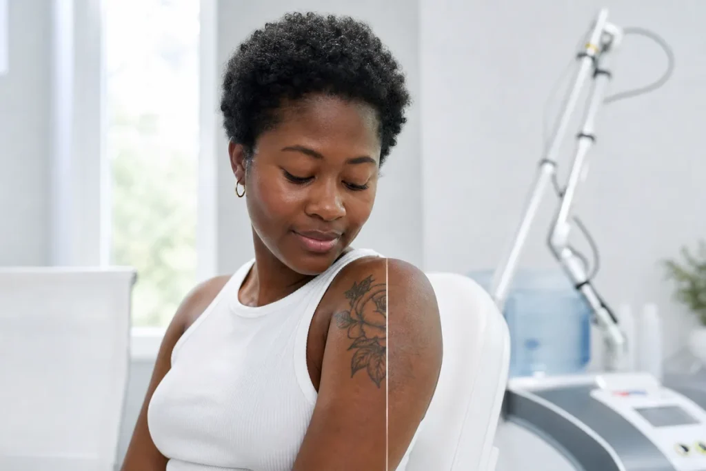 Remoção de Tatuagem Antes e Depois Pele Negra